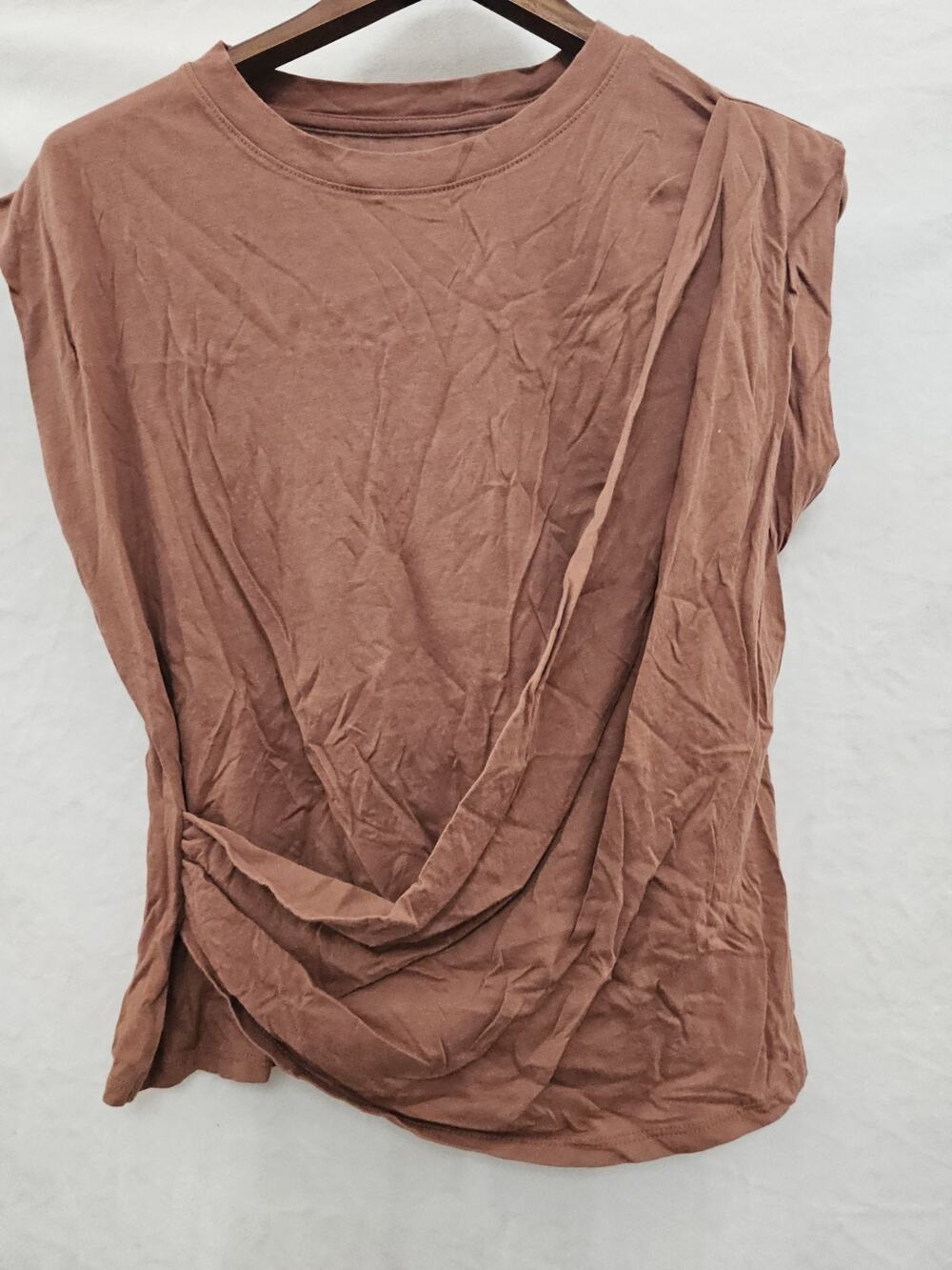 NWT Womens Top M Brown Faux Wrap Minimalist Contemporary Earthy Quiet Luxury